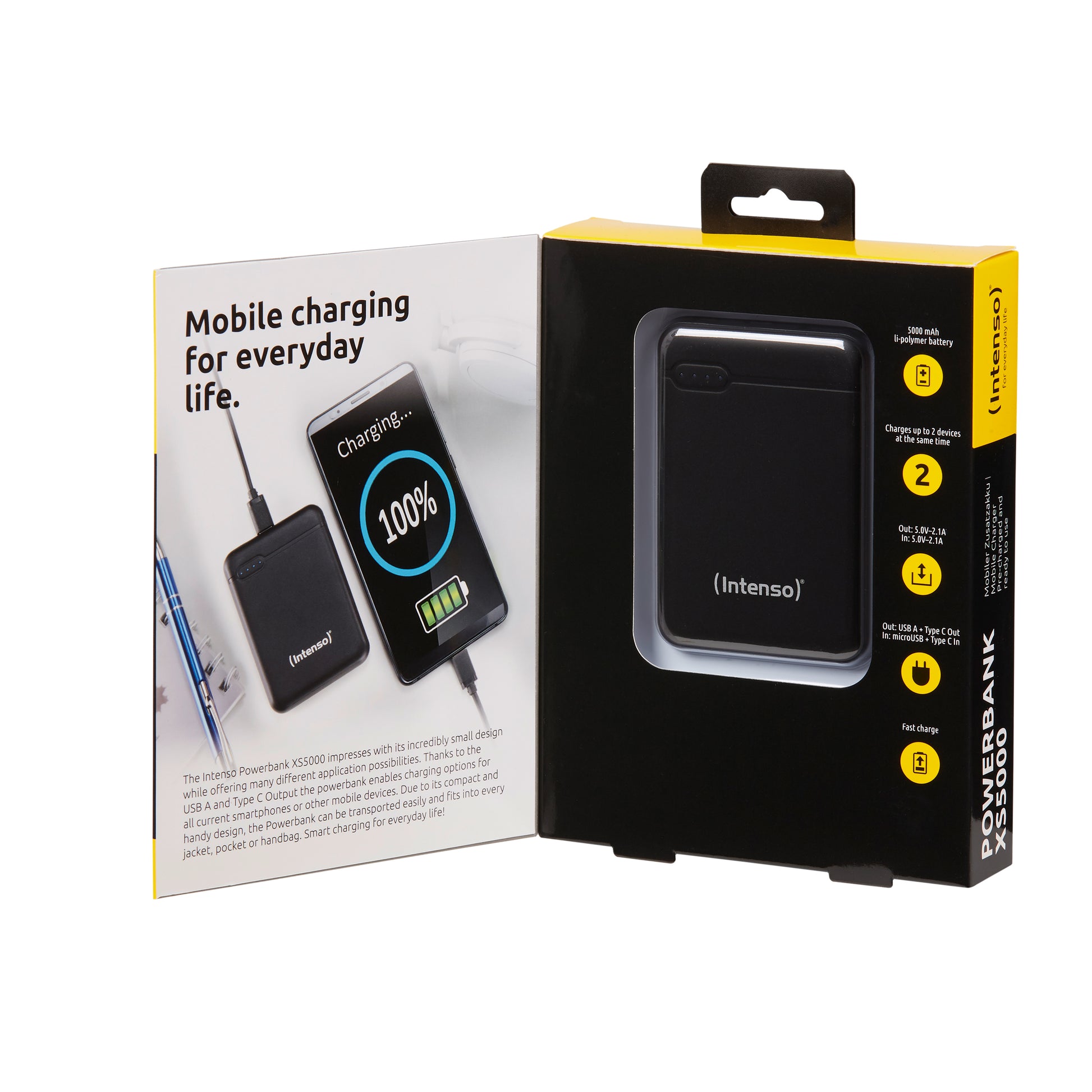 Intenso XS5000 Powerbank 5'000 mAh – 1× USB-C, 1× USB-A, schwarz