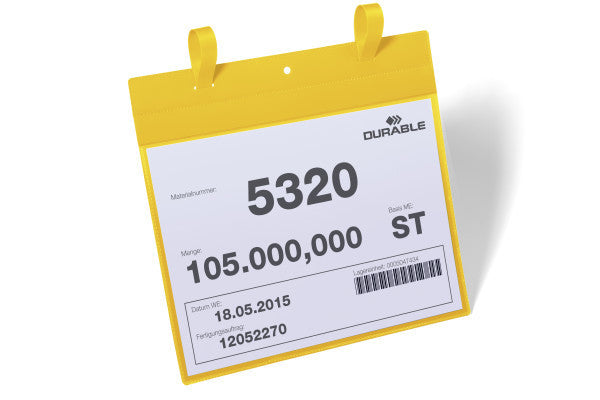 Durable Kennzeichnungstaschen – 210 × 297 mm, gelb, wiederablösbar, 50er-Pack