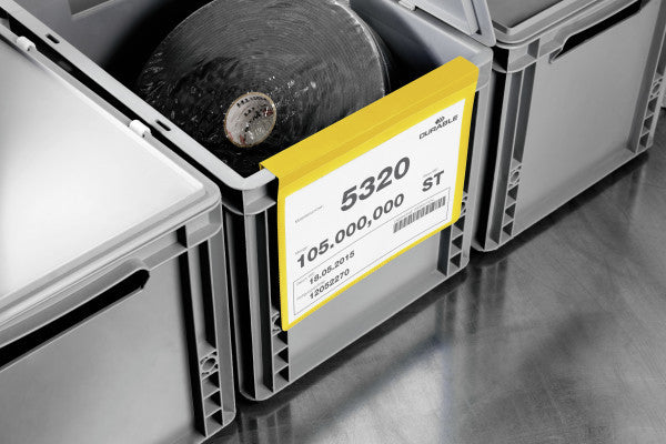 Durable Kennzeichnungstaschen – 210 × 148 mm, gelb, wiederablösbar, 50er-Pack
