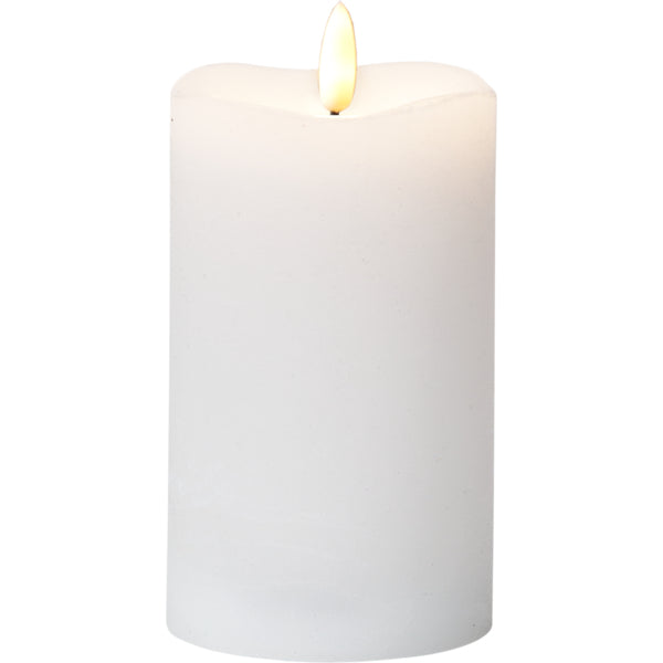 Star Trading LED-Kerze – Ø 7,5 × 14 cm – Wachs, weiss, flackernd, Timer 6 h An/18 h Aus
