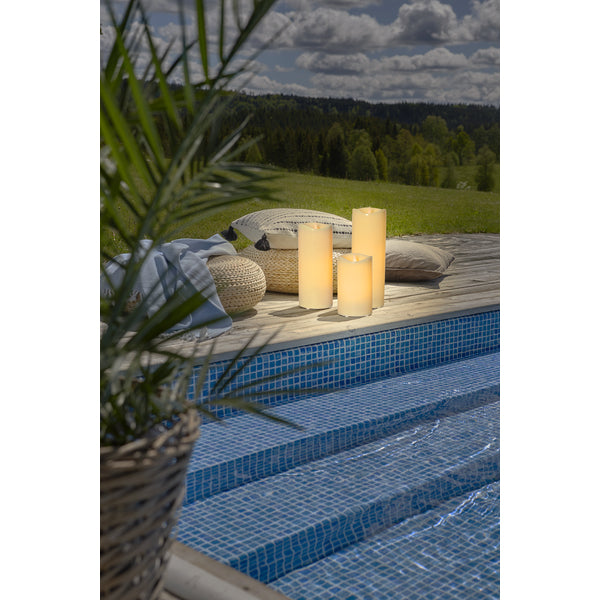 Star Trading LED-Säulenkerze – Batteriebetrieb, Timer 6/18 h, flackernd, max. Laufzeit 300 h, Beige, Kunststoff