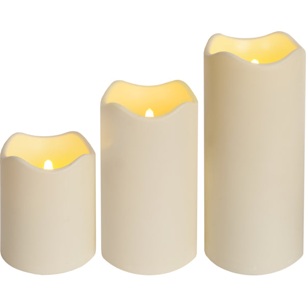 Star Trading LED-Kerze – Ø 10 × 23 cm – Kunststoff, beige – Timer 6/18 h, flackernd, IP44