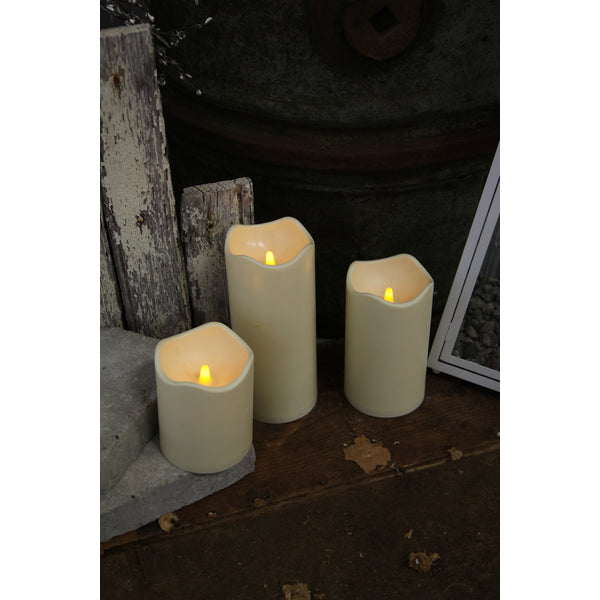 Star Trading LED-Kerze – Ø 10 × 23 cm – Kunststoff, beige – Timer 6/18 h, flackernd, IP44