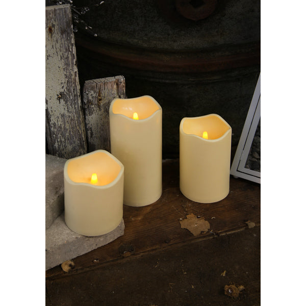 Star Trading LED-Kerze – Ø 10 × 23 cm – Kunststoff, beige – Timer 6/18 h, flackernd, IP44