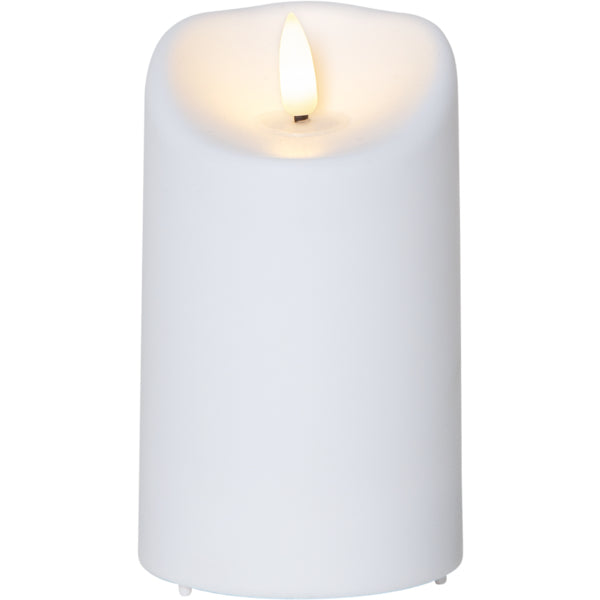 Star Trading LED-Säulenkerze – IP44 – Batteriebetrieb – flackernd, Timer 6/18 h – Weiss – Kunststoff