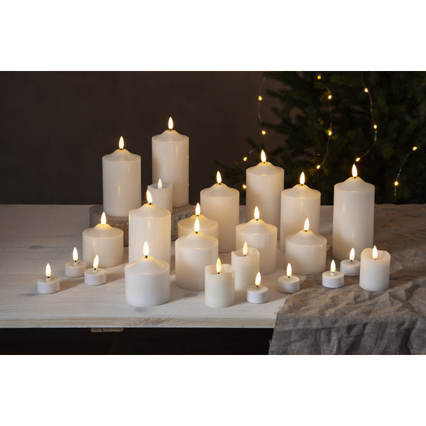 Star Trading LED-Echtwachskerze – Ø 7,5 × 17 cm – Wachs, Weiss, mit Timer