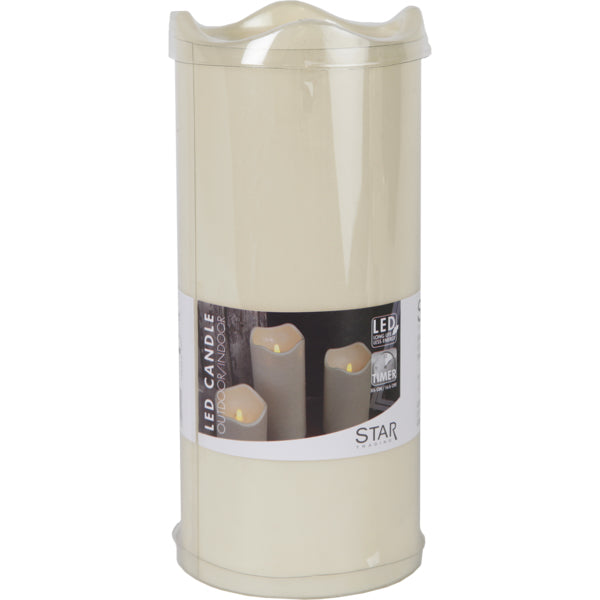Star Trading LED-Kerze – Ø 10 × 23 cm – Kunststoff, beige – Timer 6/18 h, flackernd, IP44