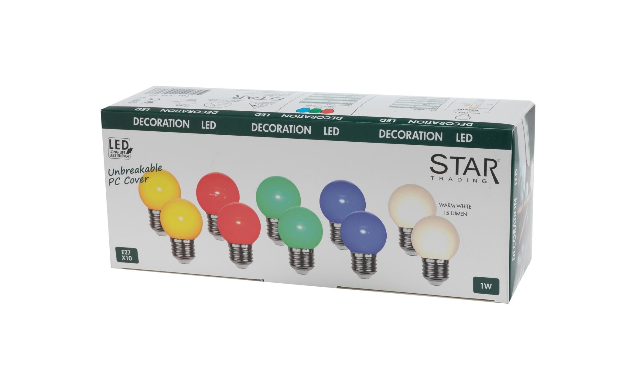 Star Trading LED-Leuchtmittel E27 G45 – RGB, 15 lm, 1 W – 10 Stk., PC-Cover