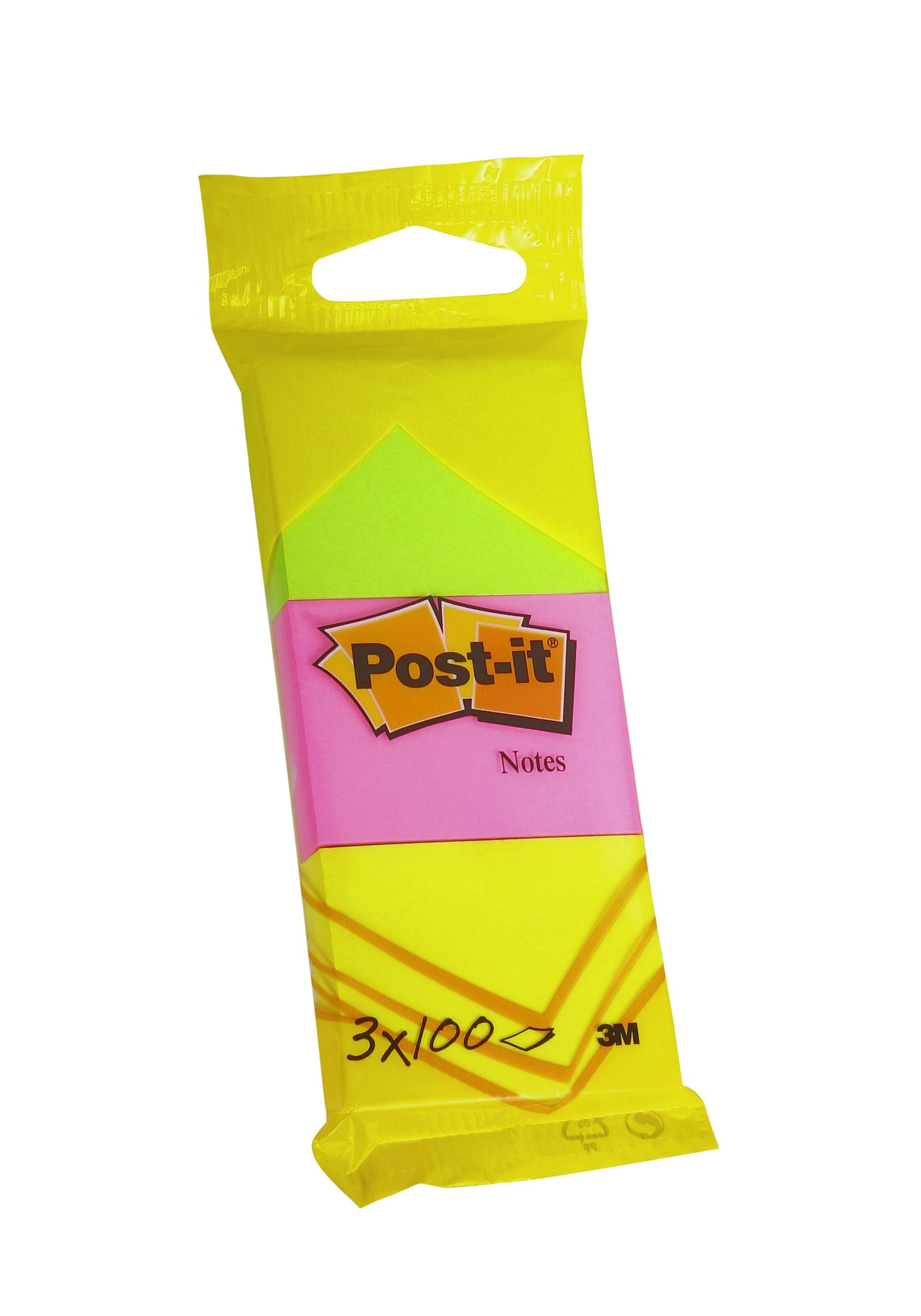 Post-it Haftnotizen – 38 × 51 mm – Neon sortiert, 100 Blatt/Block, 3er-Pack
