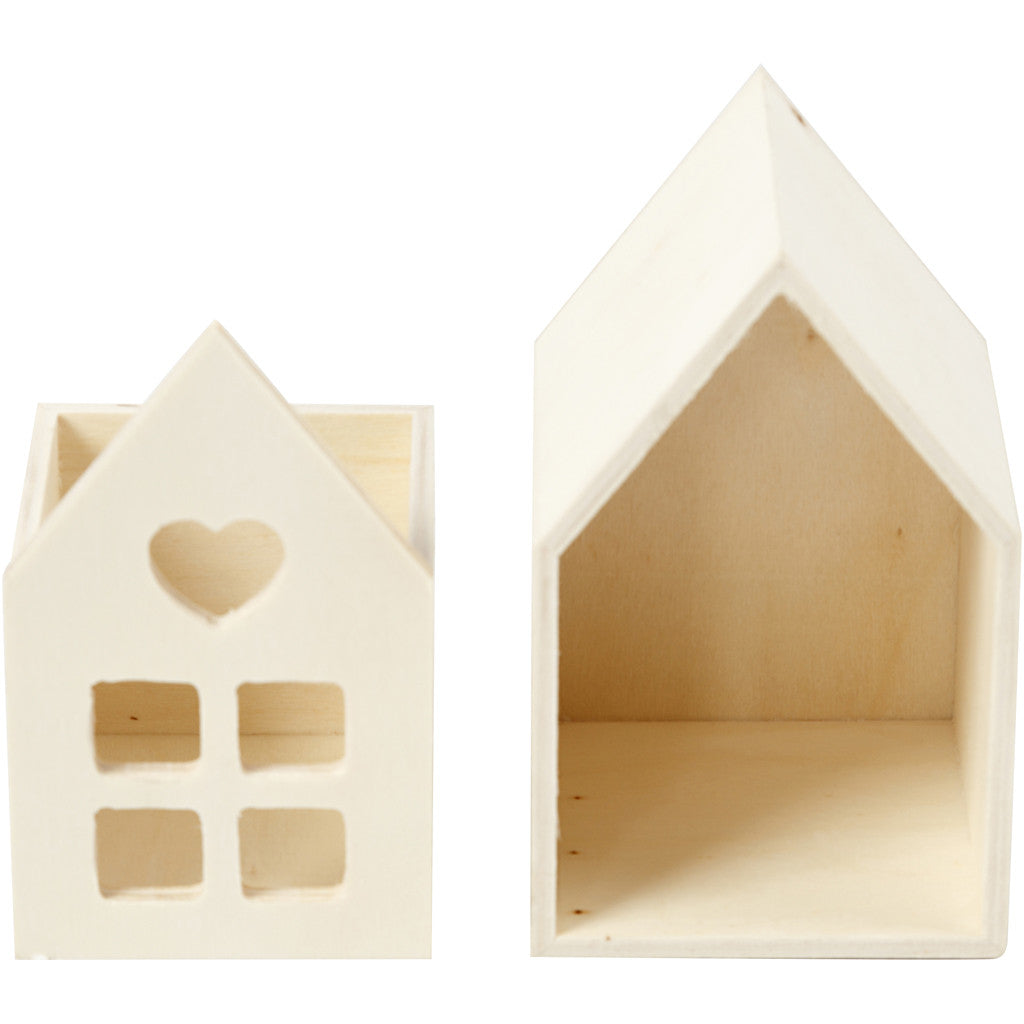 Creativ Company Holzrohling, Holz, Haus, 6,8 × 10,8 × 6,8 cm, Beige, 1 Stk.