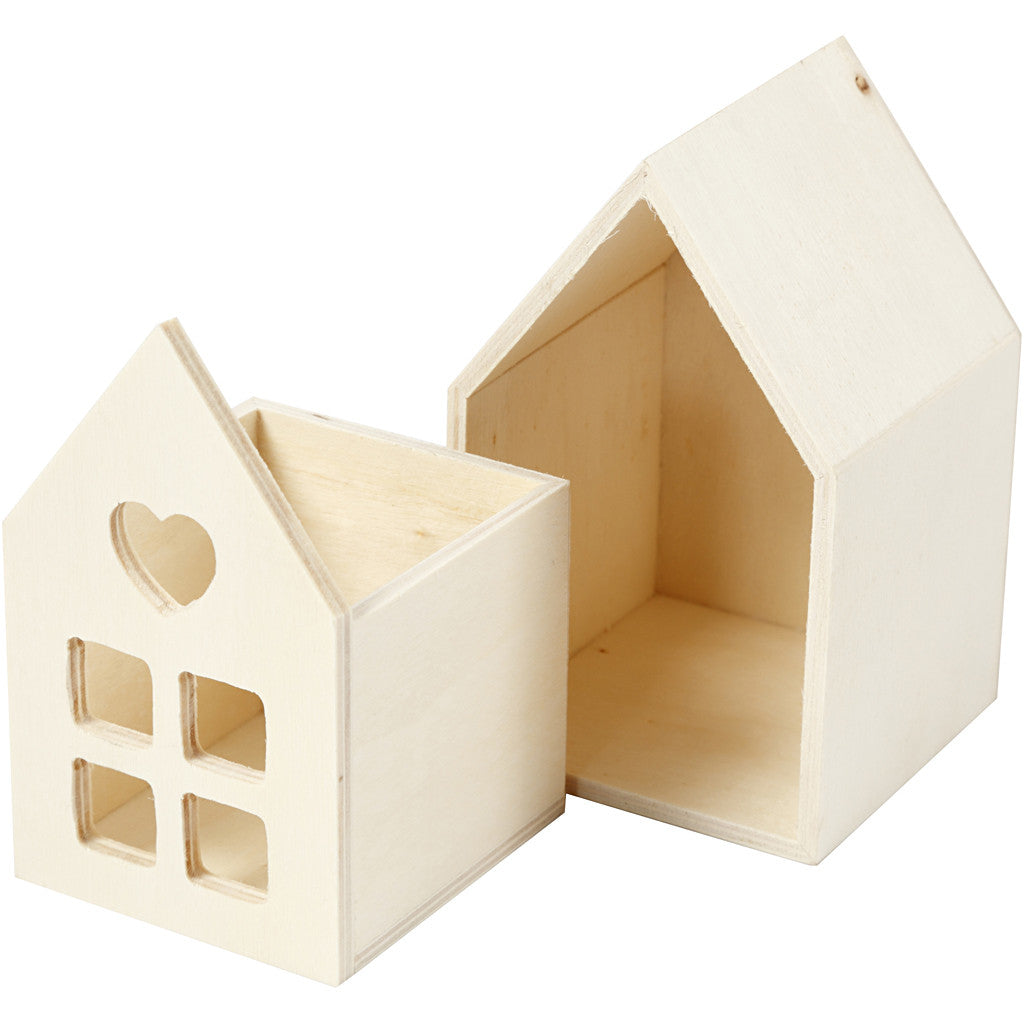 Creativ Company Holzrohling, Holz, Haus, 6,8 × 10,8 × 6,8 cm, Beige, 1 Stk.
