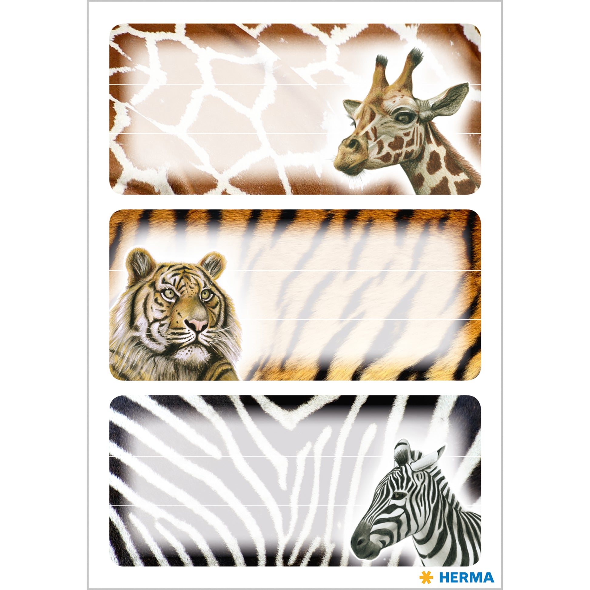 HERMA Vario Schuletiketten – Motiv Safari – 35×76 mm, Abgerundete Ecken, 9 Stück, 3 Bögen
