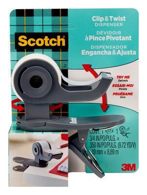 3M Scotch Tischabroller Clip & Twist – für Rollenbreite bis 19 mm, für Bandlänge bis 33 m, für Kern 1"