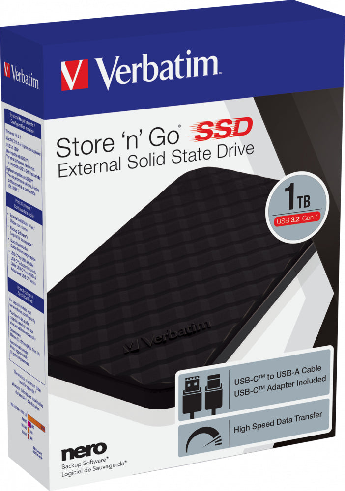 Verbatim Store 'n' Go externes SSD-Laufwerk – 1 TB, USB 3.2, schwarz