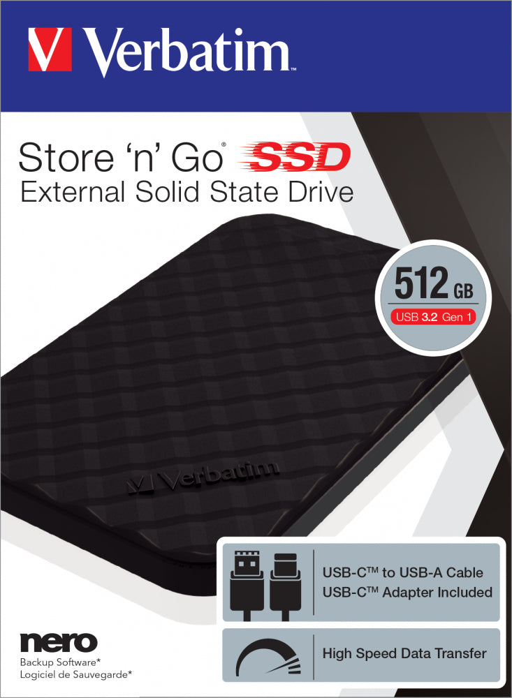 Verbatim Store 'n' Go Externes SSD-Laufwerk – 512 GB, USB 3.2, Schwarz