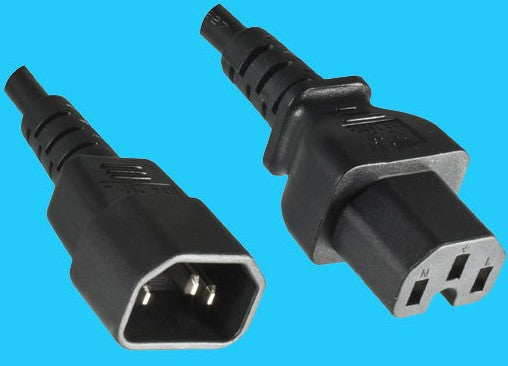 Diggelmann Netzkabel, IEC C14 auf IEC C15, angespritzt, 2 m, Schwarz