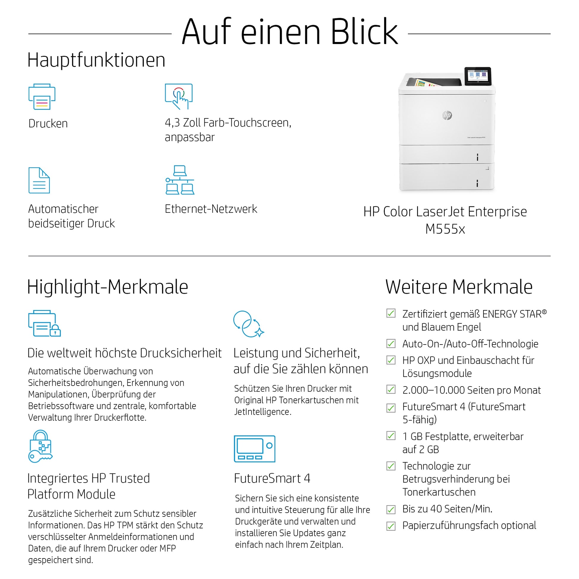 HP LaserJet Enterprise M555 x – A4, Duplex, 1200 × 1200 dpi