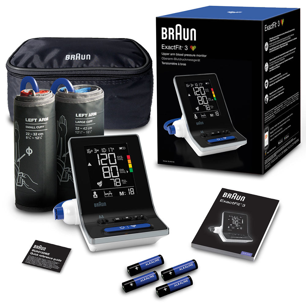 Braun Oberarm-Blutdruck-/Pulsmessgerät ExactFit 3 – Manschette 22–42 cm – Batteriebetrieb, 4×AA