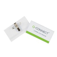 Q-CONNECT Namensschild – 90 × 54 mm, transparent, Kunststoff, Kombiklemme – 50 Stk