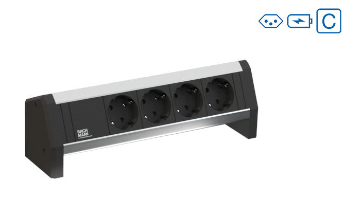 Bachmann Desk 1 Tischsteckdosenleiste, 2×T13, 2×USB, Aluminium-/Kunststoffgehäuse, Breite 314 mm