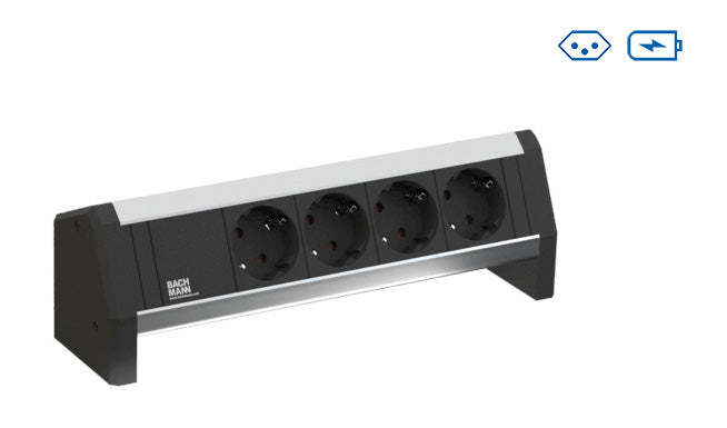 Bachmann Desk 1 Tischsteckdosenleiste, 2×AC-Ausgänge, 2×USB, GST18, Keystone – Schwarz/Silber
