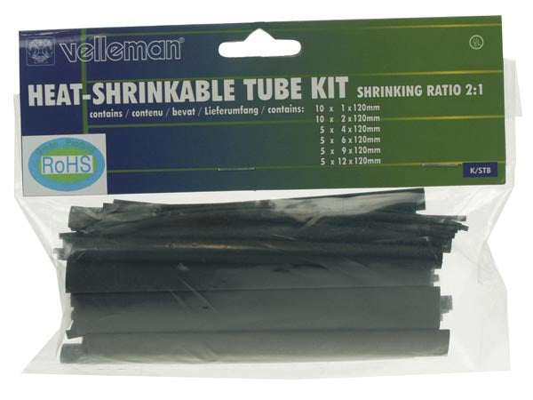Velleman Schrumpfschlauch-Set, 40 Stk., Ø 4 mm, 12 cm – schwarz