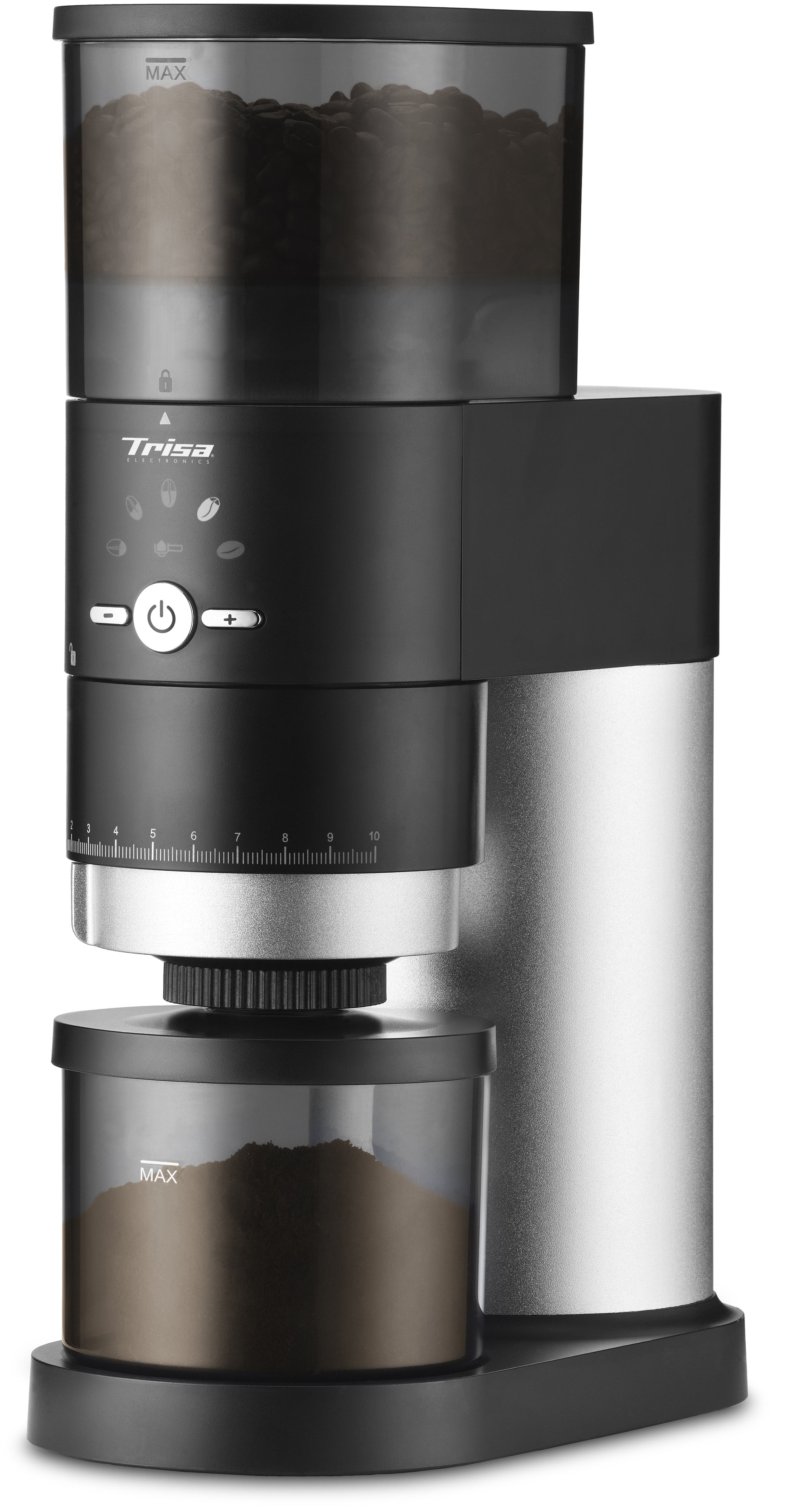 Trisa Perfect Coffee Grinder – 240 g, Scheibenmahlwerk, 150 W – Schwarz/Edelstahl