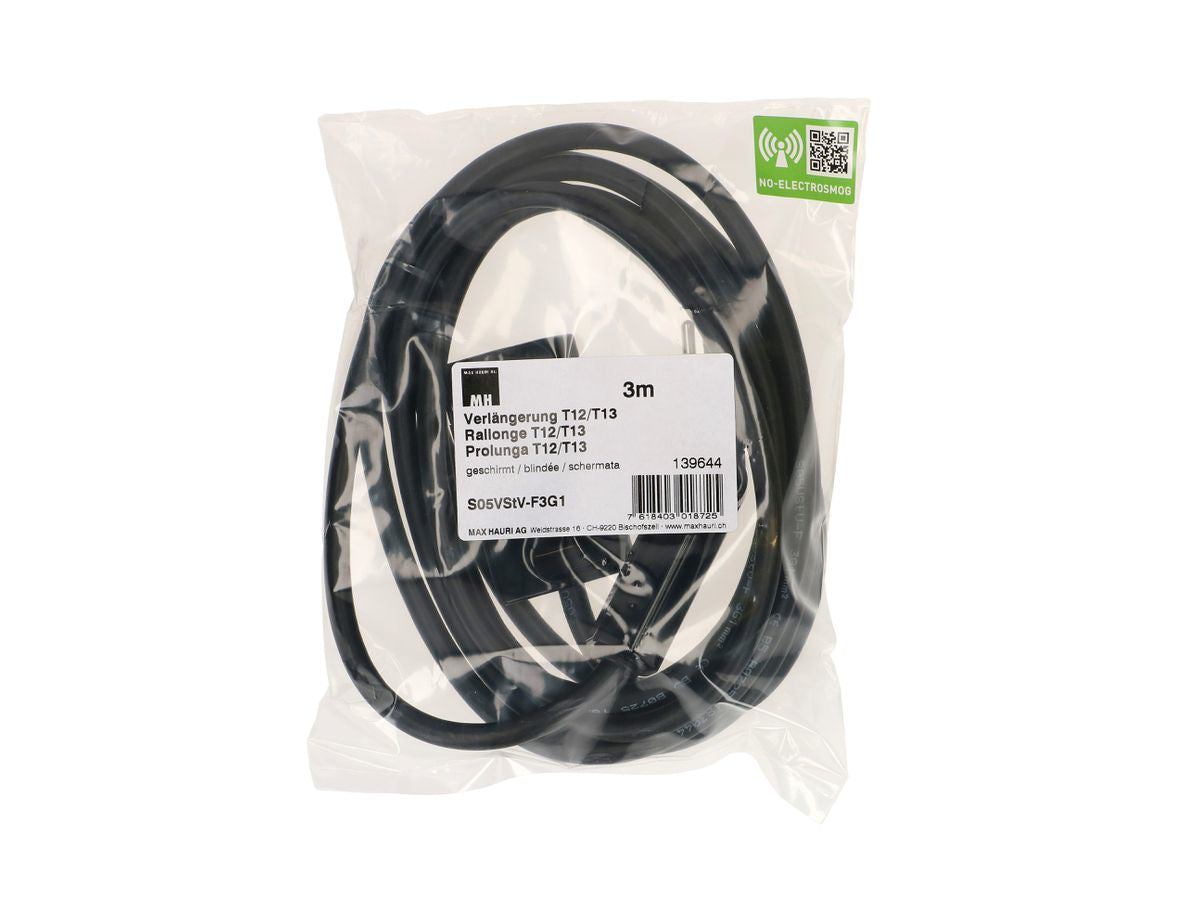Max Hauri AG Max Hauri Verlängerungskabel – T12–T13, 3 m, 3×1 mm², S05VStV-F, schwarz
