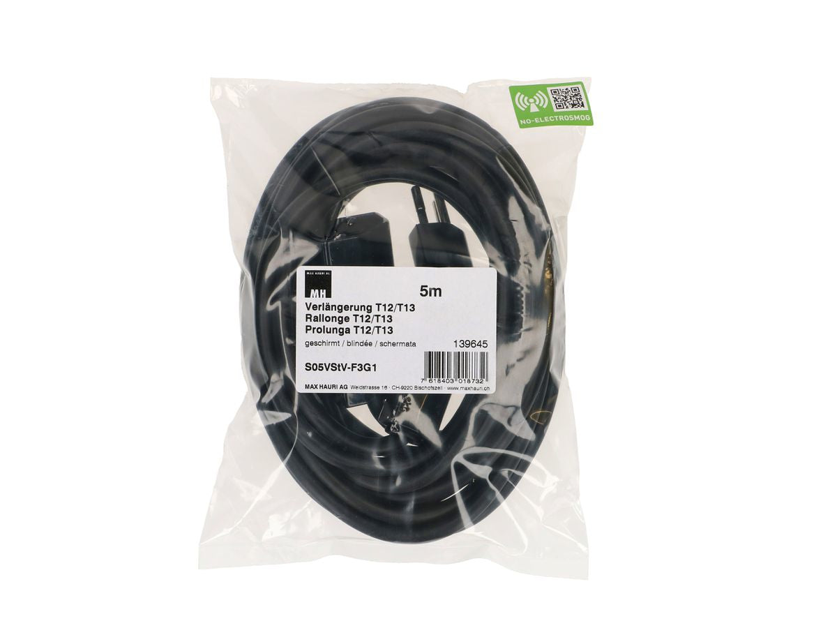 Max Hauri AG Max Hauri Verlängerungskabel – T12 (abgewinkelt) – T13 (gerade), 5 m, 3×1 mm², schwarz
