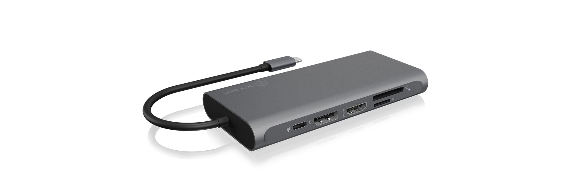 ICY BOX IB-DK4050 Dockingstation – USB-C, 1× DP, 2× HDMI, 4× USB-A, 100 W PD, GbE, SD/microSD, für Windows/Mac