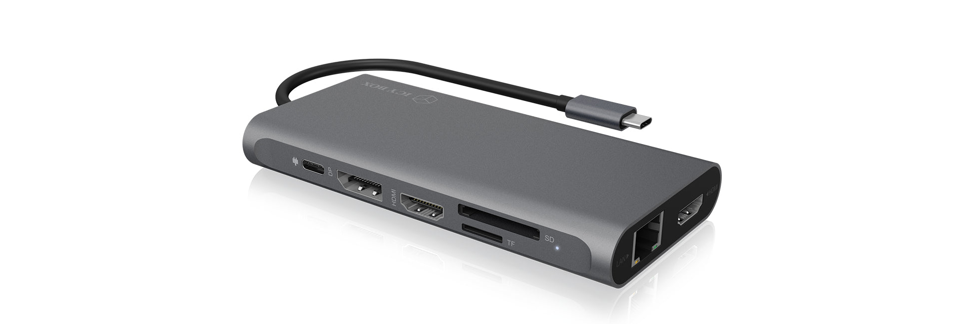 ICY BOX IB-DK4050-CPD Dockingstation – USB-C, 1× DP, 2× HDMI, 4× USB-A, 2× USB-C, 100 W PD, GbE, SD/microSD