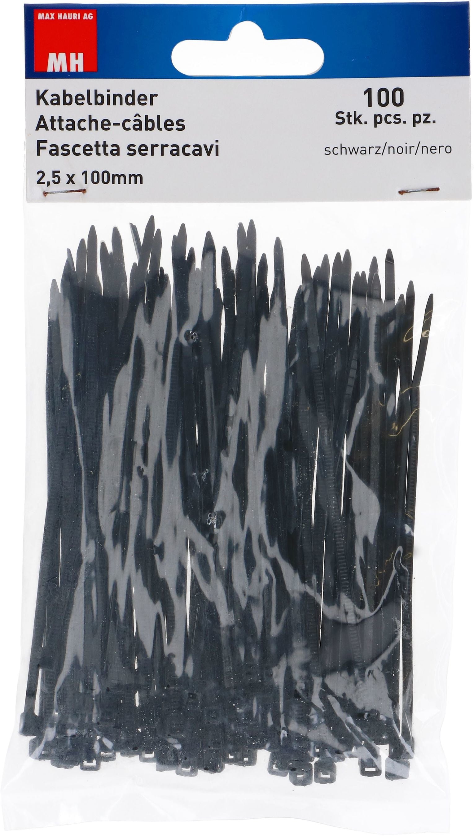 Max Hauri AG Max Hauri – Kabelbinder 100 × 2,5 mm, Polyamid, schwarz, 100 Stk.