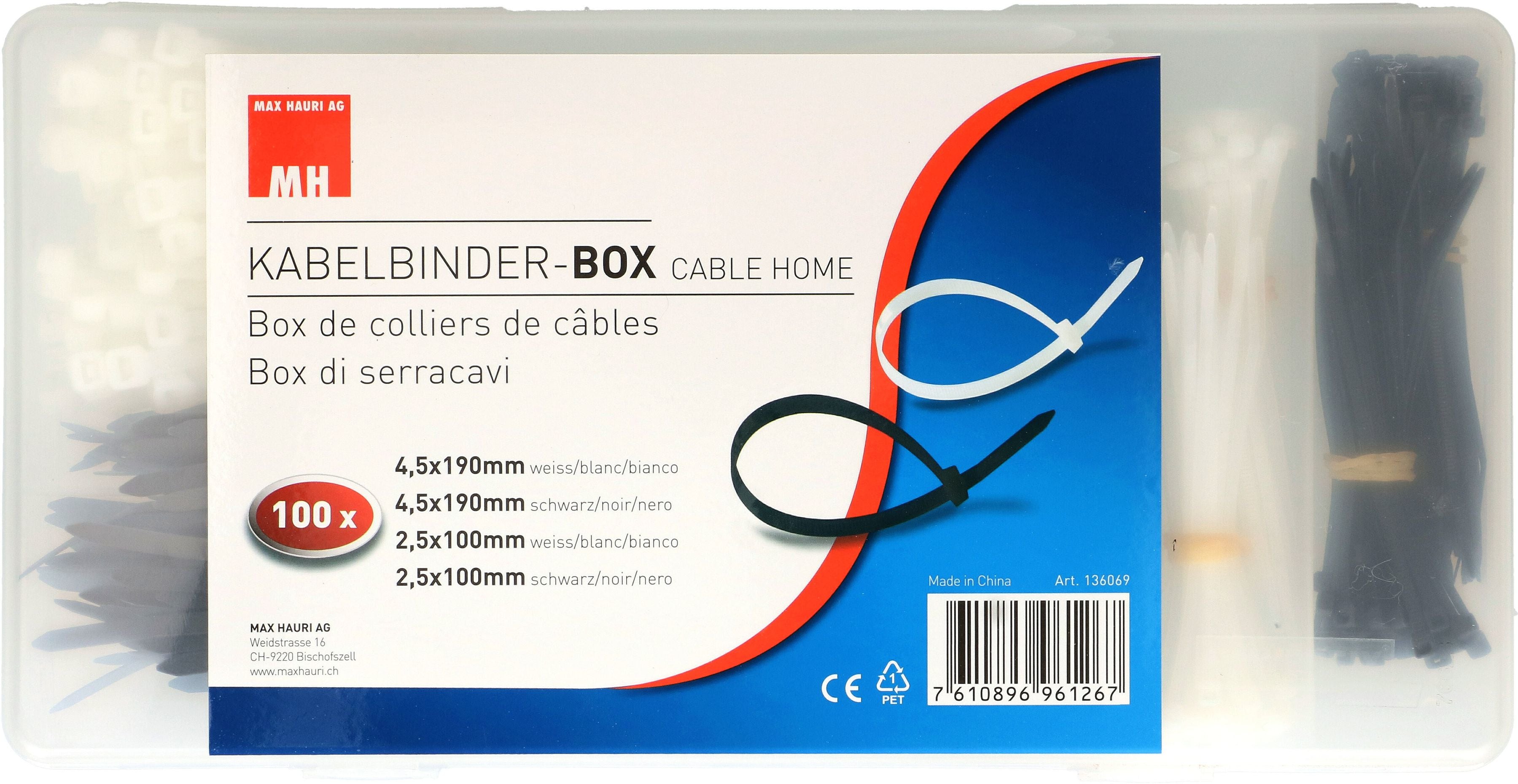 Max Hauri AG Max Hauri Kabelbinder-Set, 4,5×100 mm, 400er-Pack – Schwarz/Weiss