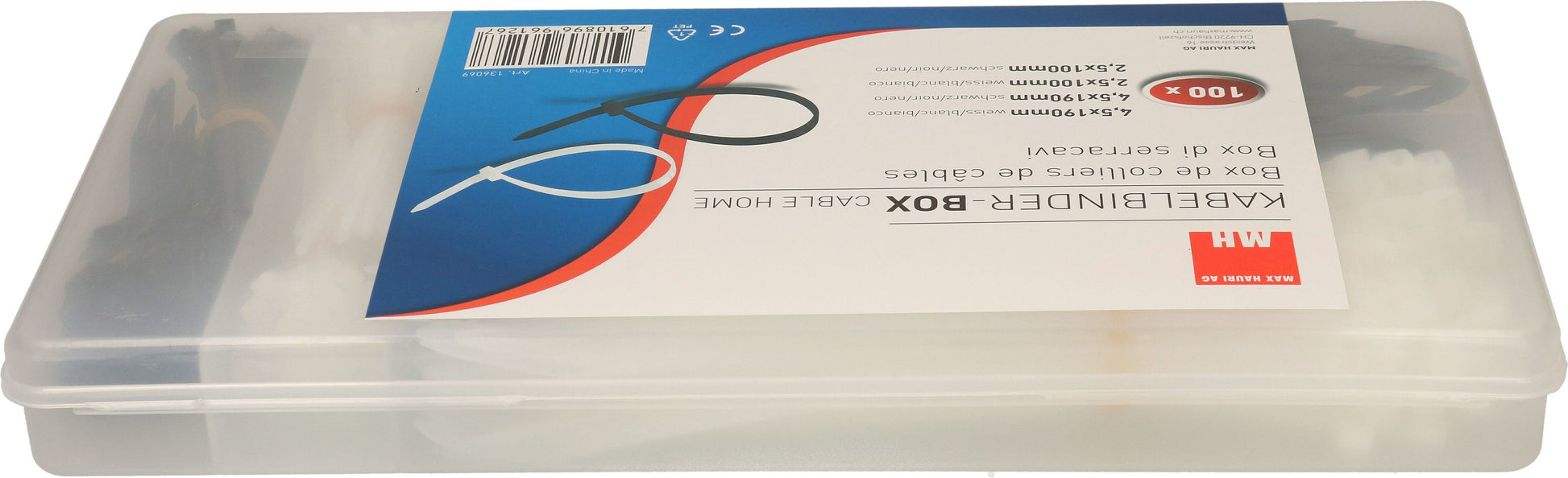 Max Hauri AG Max Hauri Kabelbinder-Set, 4,5×100 mm, 400er-Pack – Schwarz/Weiss