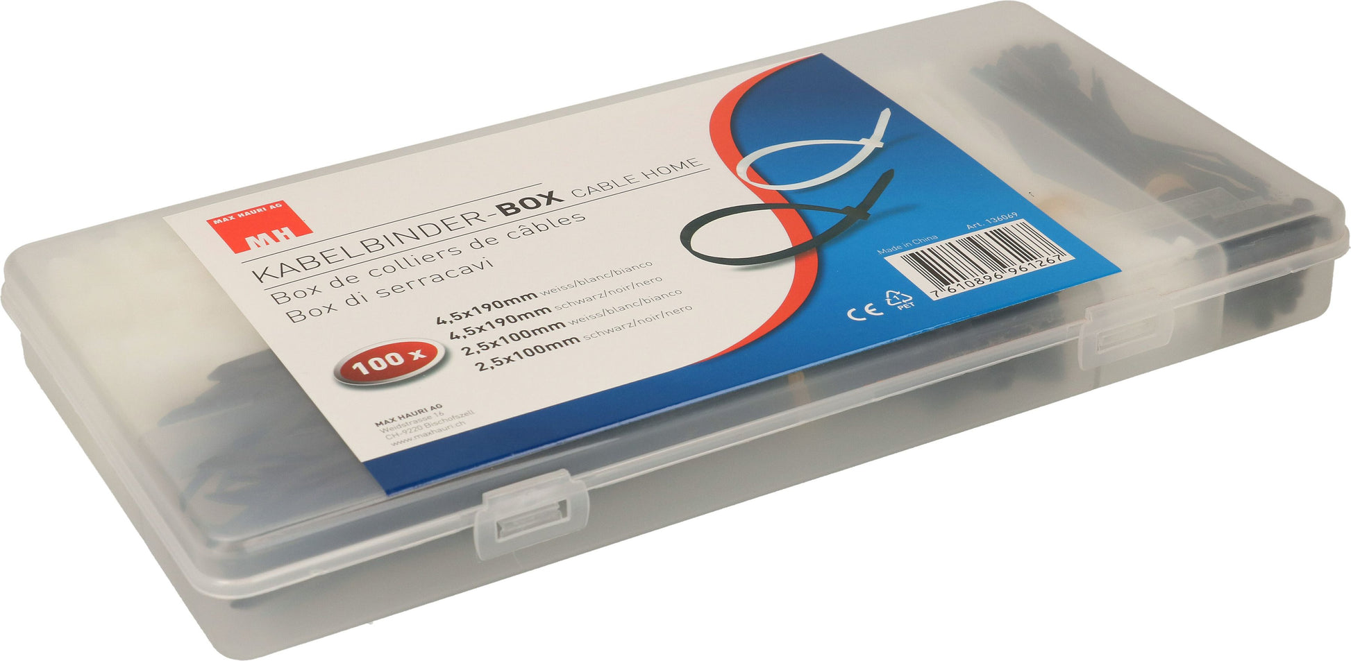 Max Hauri AG Max Hauri Kabelbinder-Set, 4,5×100 mm, 400er-Pack – Schwarz/Weiss