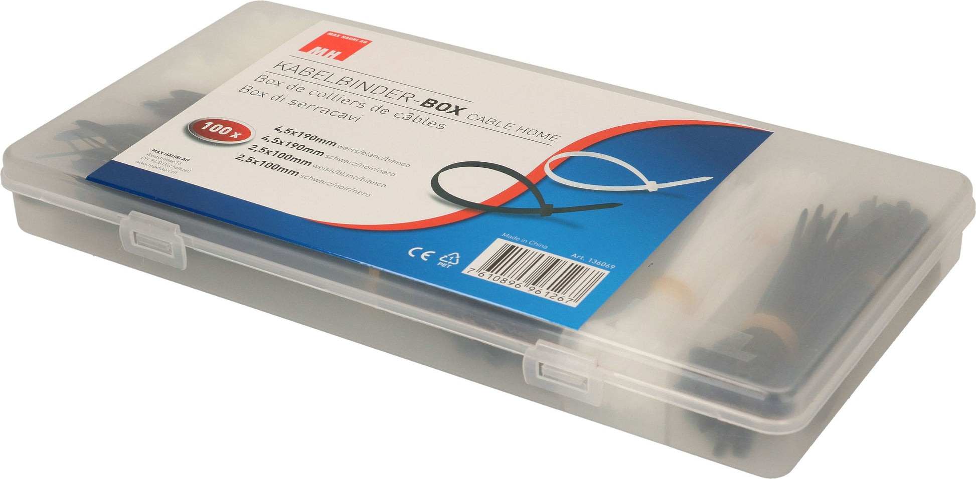 Max Hauri AG Max Hauri Kabelbinder-Set, 4,5×100 mm, 400er-Pack – Schwarz/Weiss