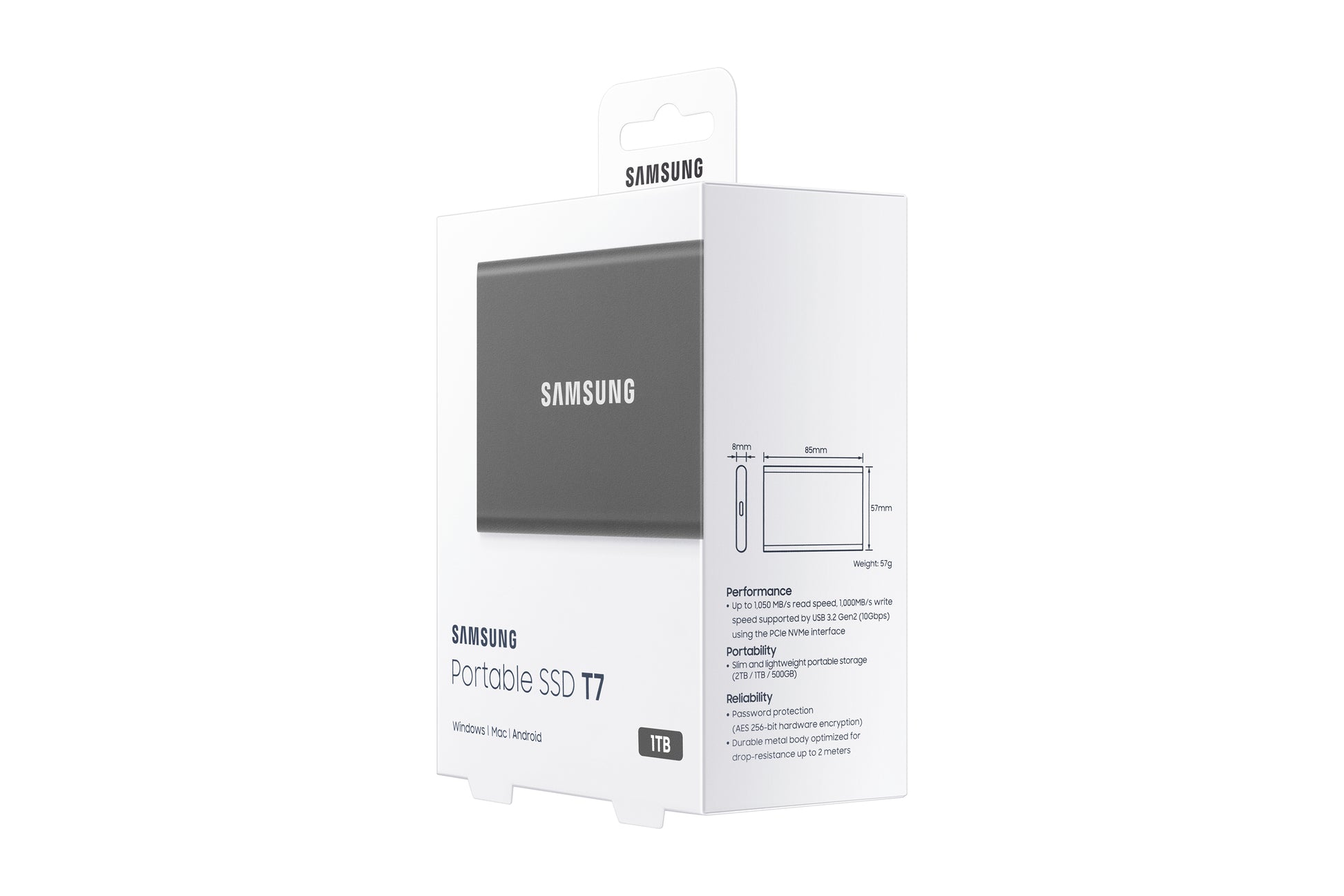 Samsung Portable SSD T7 – 1 TB, USB Typ-C (USB 3.2 Gen 2), Hardwareverschlüsselung