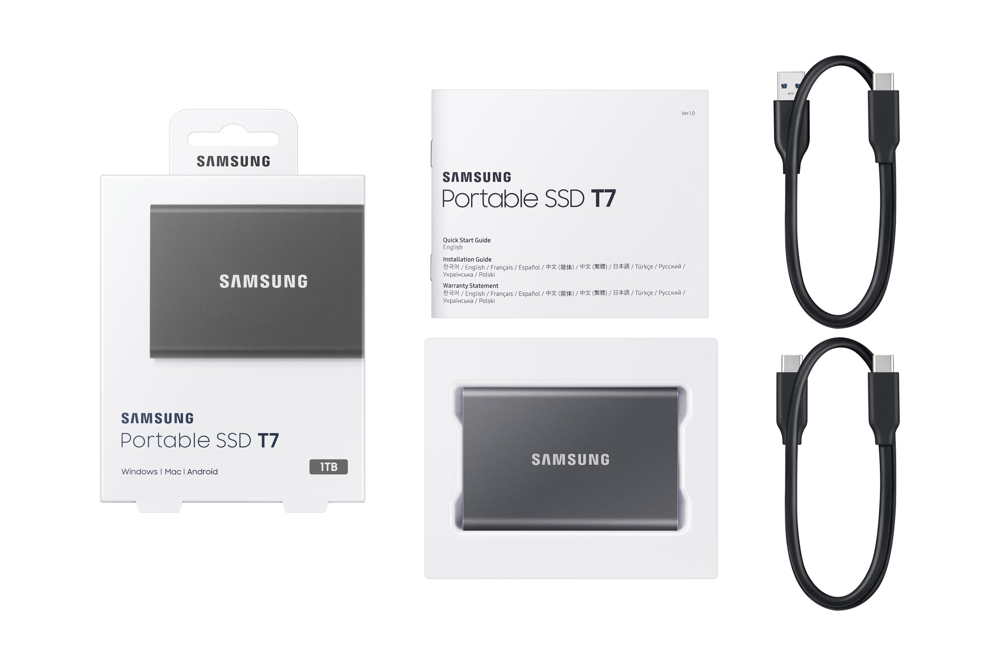 Samsung Portable SSD T7 – 1 TB, USB Typ-C (USB 3.2 Gen 2), Hardwareverschlüsselung