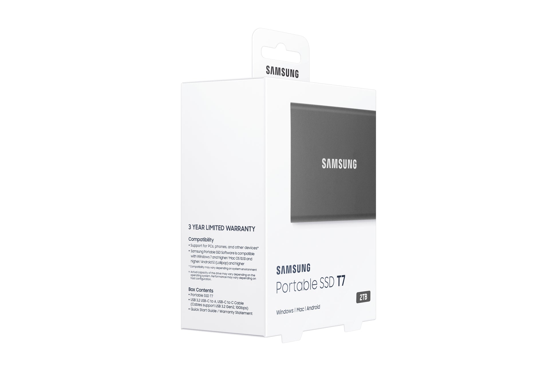 Samsung T7 Portable SSD – 2 TB, USB Typ-C (USB 3.2 Gen 2), Hardwareverschlüsselung (256-bit AES)