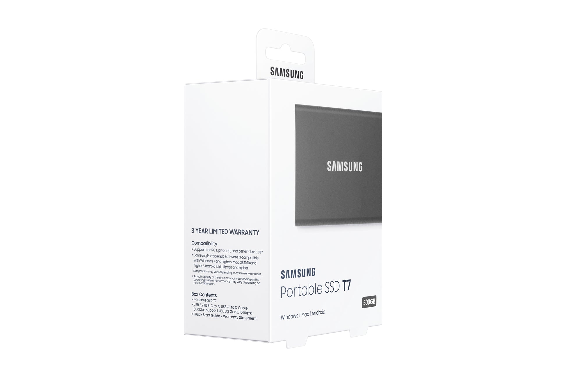 Samsung Tragbares T7 Speichergerät – 500 GB, USB Typ-C, USB 3.2 Gen 2, Hardwareverschlüsselung