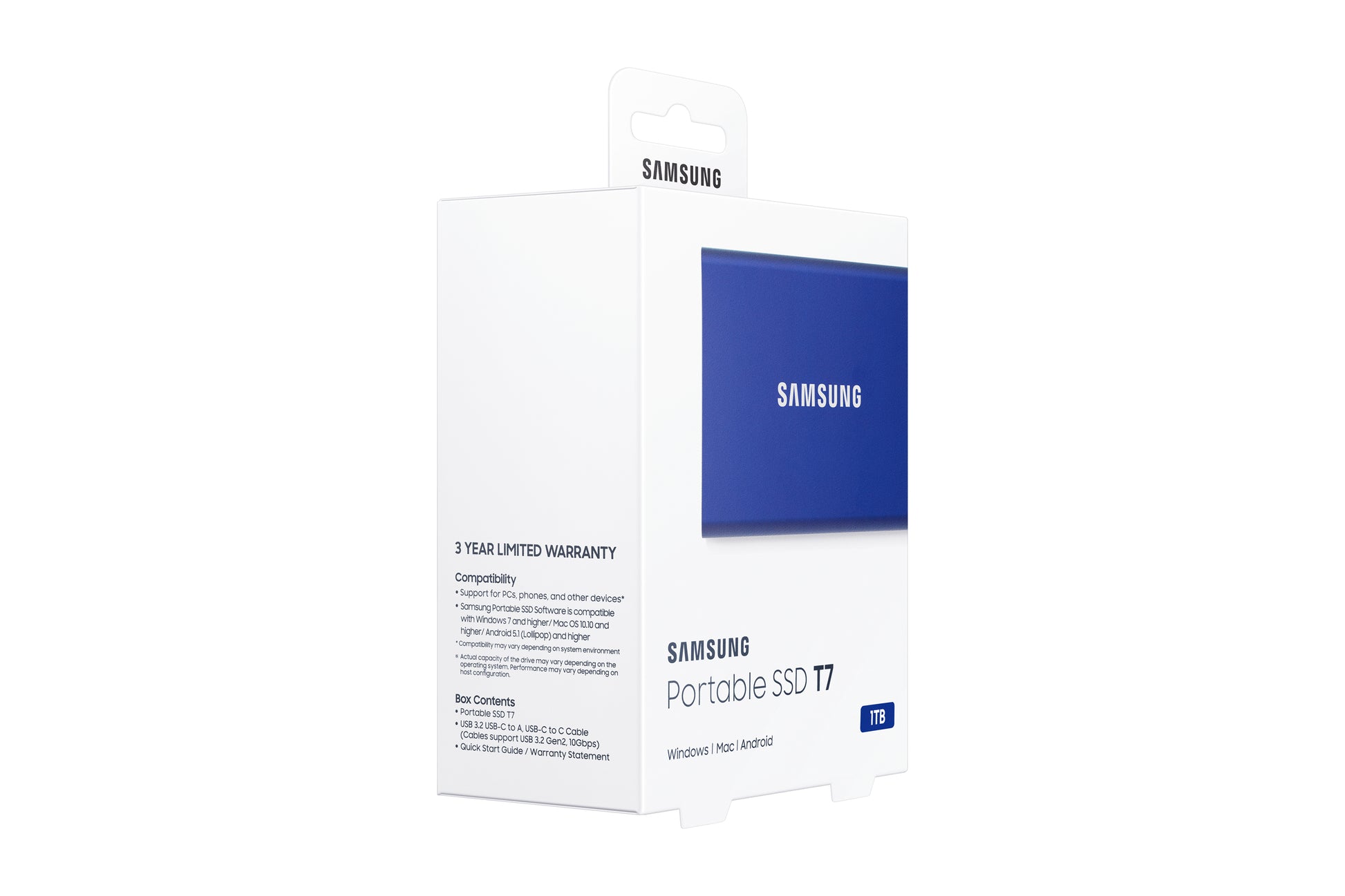 Samsung T7 Speichergerät – 1 TB, USB Typ-C (USB 3.2 Gen 2), Hardwareverschlüsselung (256-bit AES)
