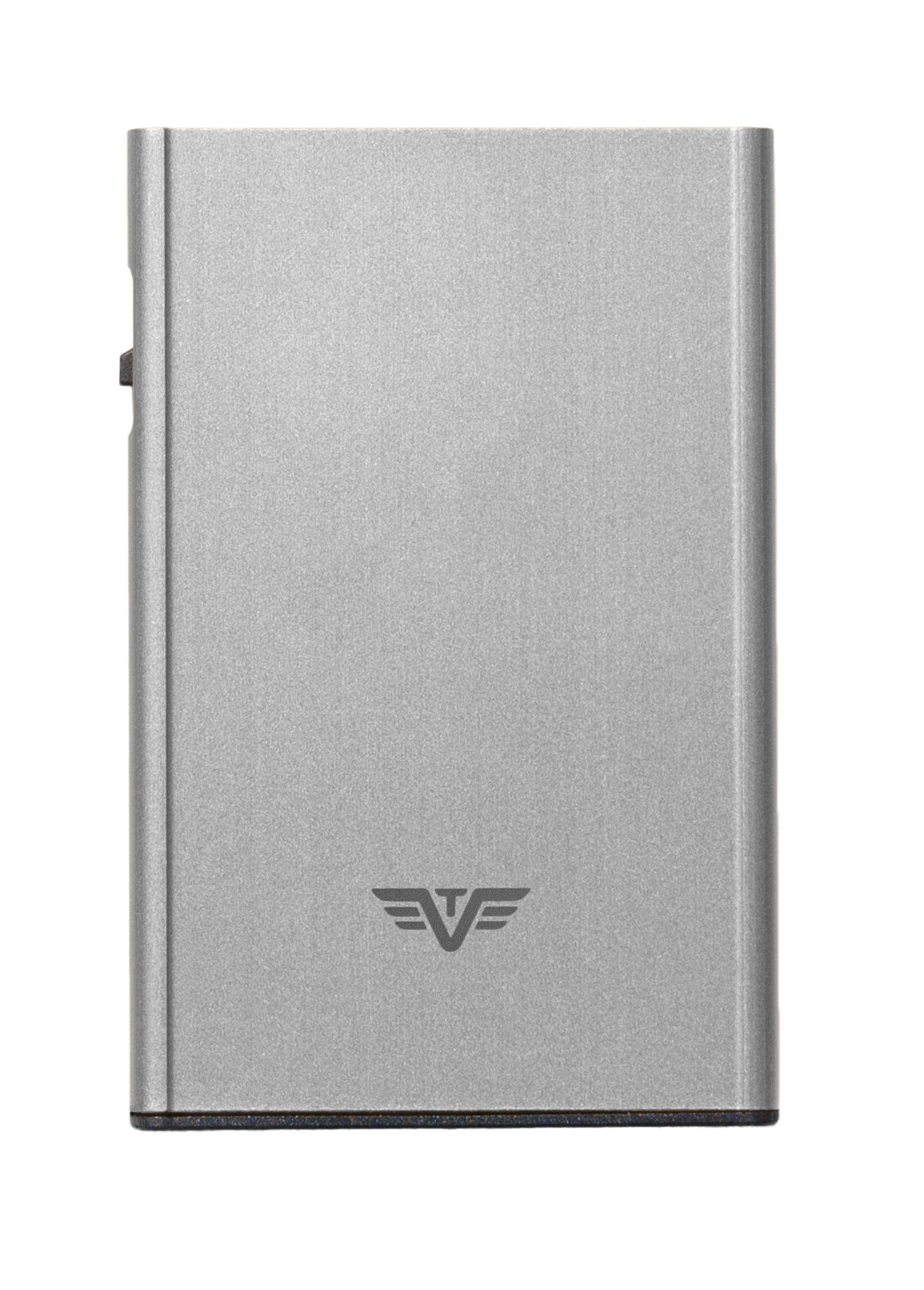 TRU VIRTU Kartenetui – RFID-Schutz, Slider-Verschluss – 5 Karten – Silber, ABS/Aluminium – Click & Slide