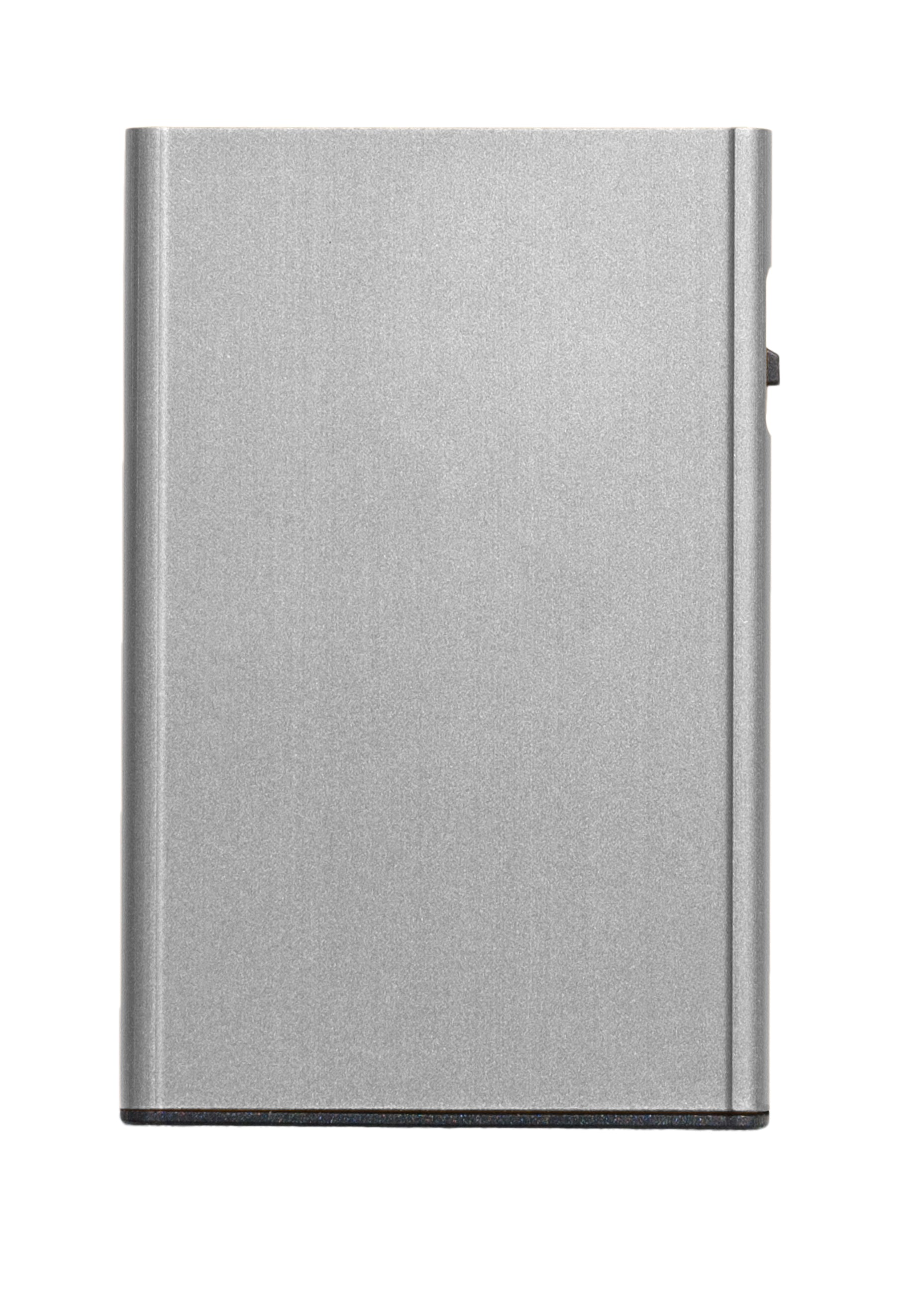 TRU VIRTU Kartenetui – RFID-Schutz, Slider-Verschluss – 5 Karten – Silber, ABS/Aluminium – Click & Slide
