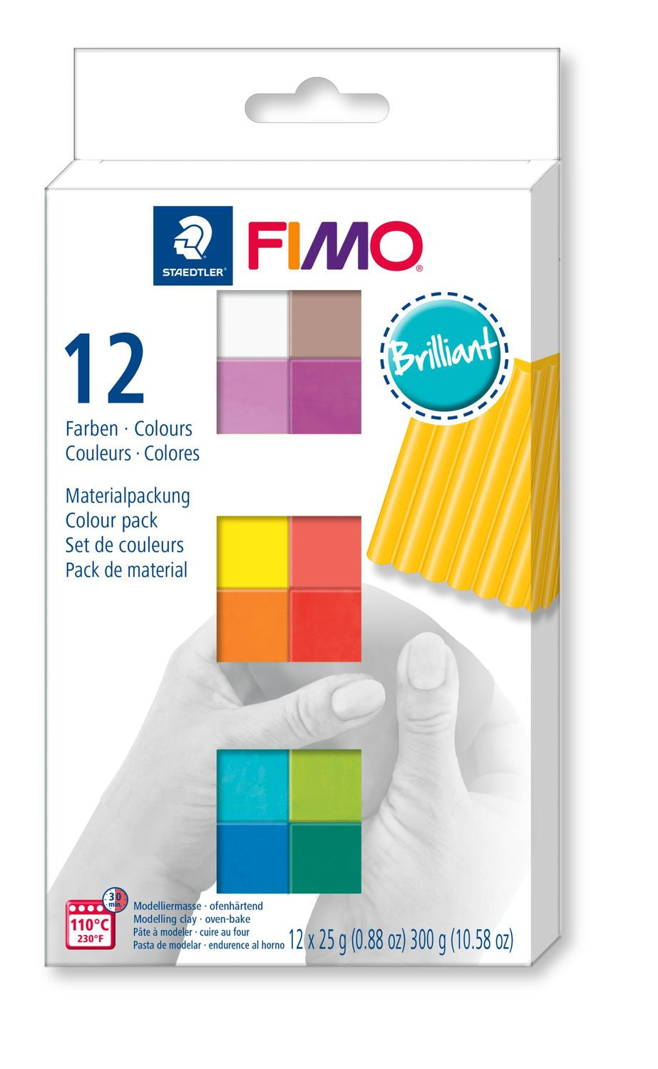 Staedtler Modelliermasse (ofenhärtend, 110 °C, 30 min), Mehrfarbig, 300 g (12 Stk. × 25 g), 8023C12-2