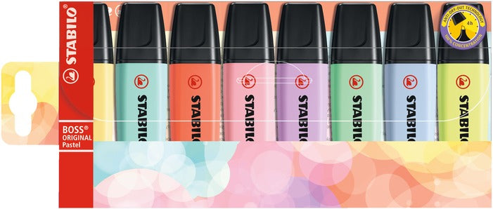 STABILO BOSS Original Textmarker Set 8 Farben Pastell – Keilspitze, 2–5 mm