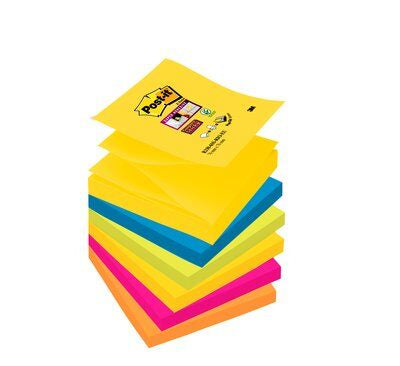 Post-it Super Sticky Haftnotizen – 76×76 mm – sortiert (ultragelb, limonengrün, powerpink), 6×90 Blatt, Z-Falt