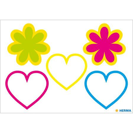 HERMA Reflektorsticker, Blumen und Herzen, mehrfarbig, 5 Stk (1 Bogen)
