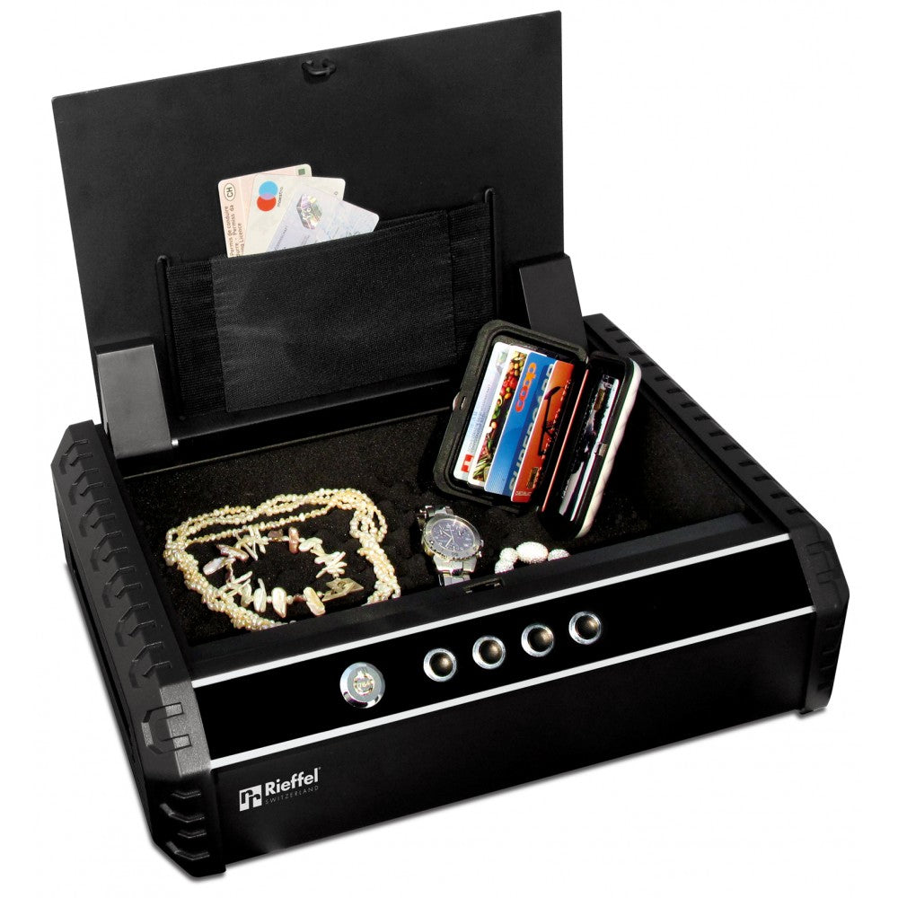 Rieffel Tresor MiniSafe A16517 – Elektronik + Fingerprint – 2,9 l – Bodenmontage – Schwarz