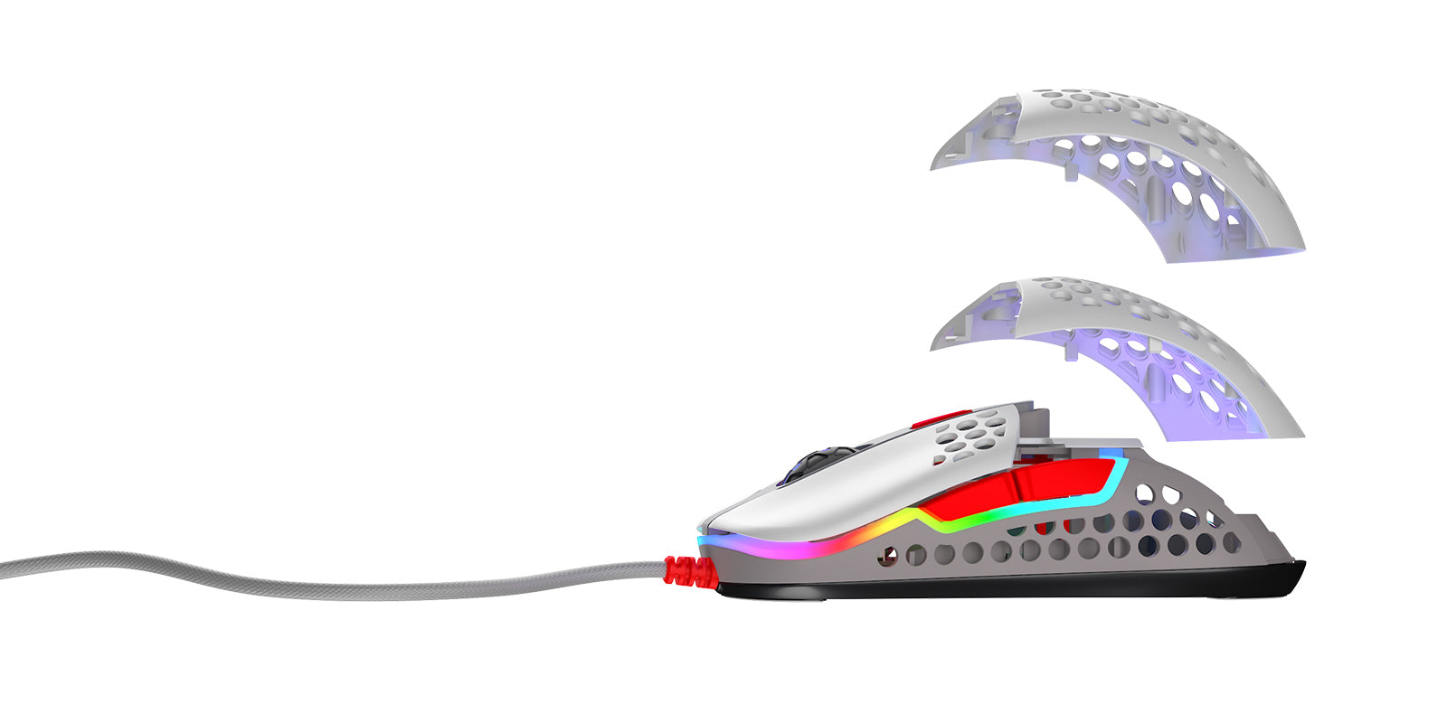 R-Go Tools CHERRY XTRFY M42 Gaming-Maus – kabelgebunden, 125/500/1'000 Hz, beidhändig, RGB-Beleuchtung, mehrfarbig