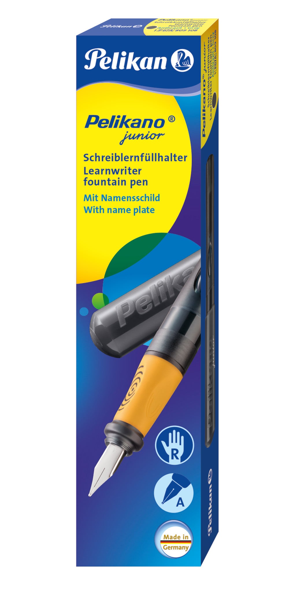 Pelikano junior – Federspitze A – für Rechtshänder – Anthrazit, Blau – Patronen